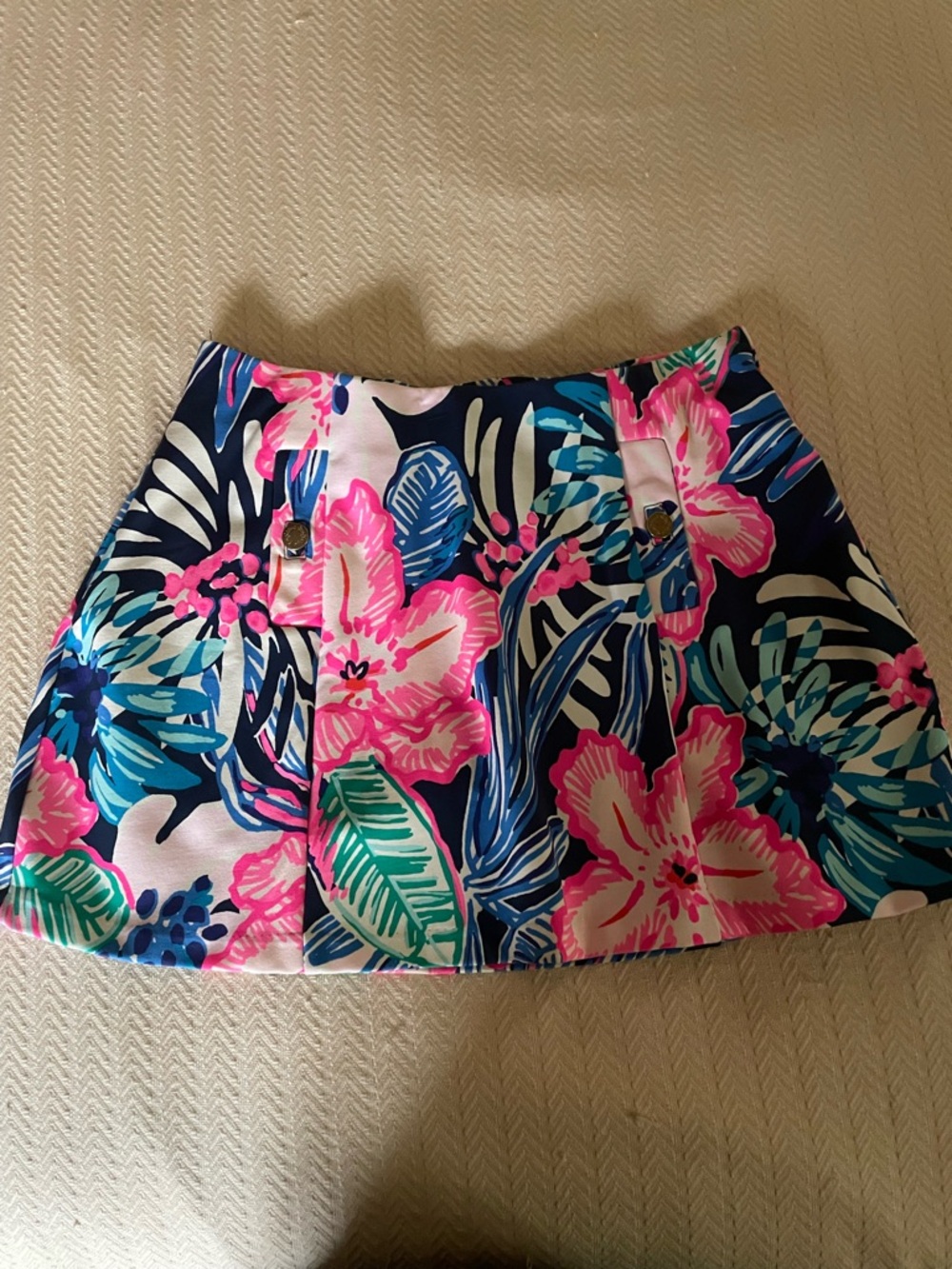 Lilly Pulitzer Tropical Floral Mini Skirt in Navy, Hot Pink and Teal